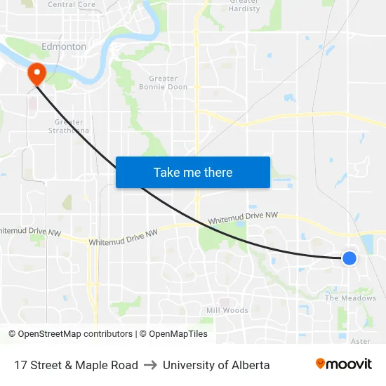 17 Street & Maple Road to University of Alberta map