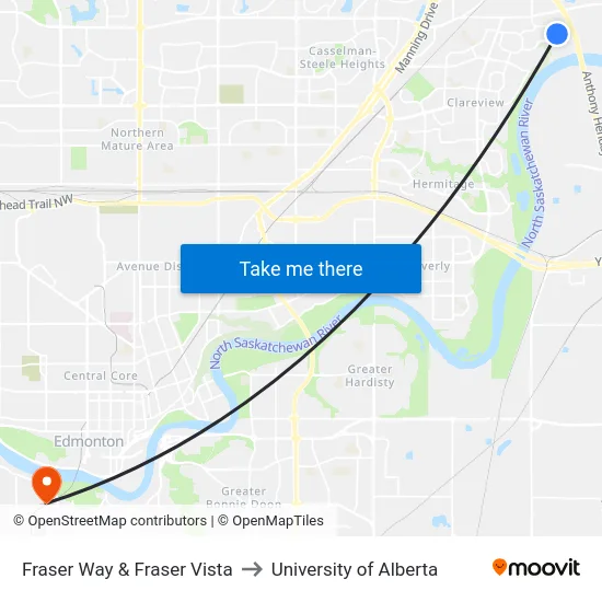Fraser Way & Fraser Vista to University of Alberta map