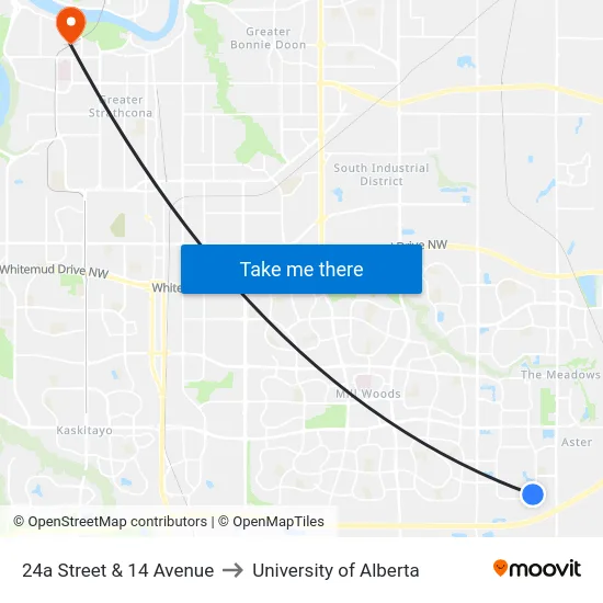 24a Street & 14 Avenue to University of Alberta map