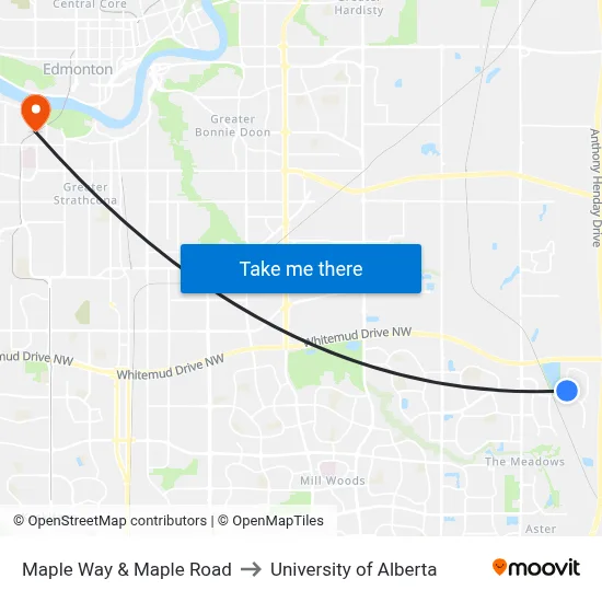 Maple Way & Maple Road to University of Alberta map