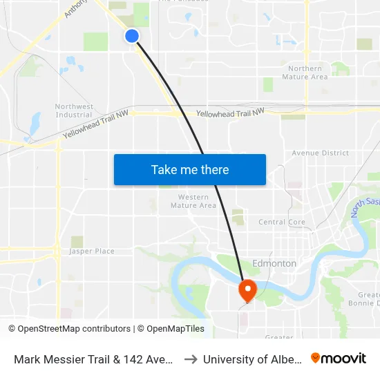 Mark Messier Trail & 142 Avenue to University of Alberta map