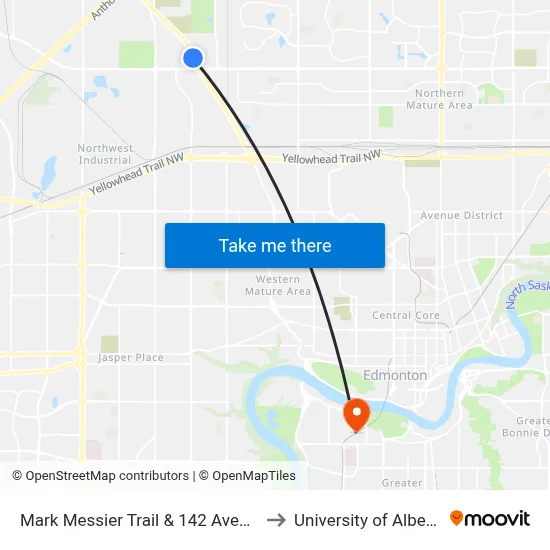 Mark Messier Trail & 142 Avenue to University of Alberta map