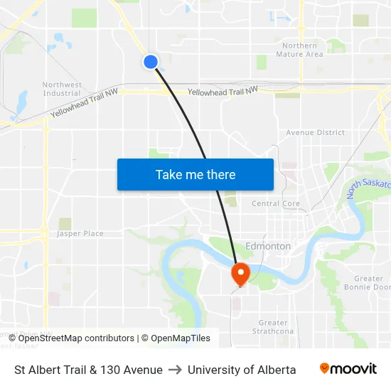 St Albert Trail & 130 Avenue to University of Alberta map