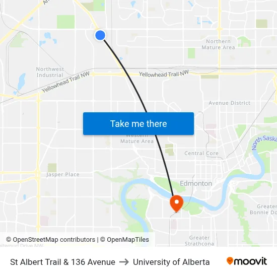 St Albert Trail & 136 Avenue to University of Alberta map