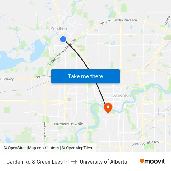 Garden Rd & Green Lees Pl to University of Alberta map