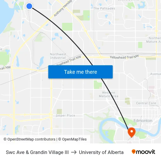 Swc Ave & Grandin Village III to University of Alberta map