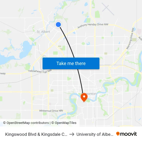 Kingswood Blvd & Kingsdale Cres to University of Alberta map