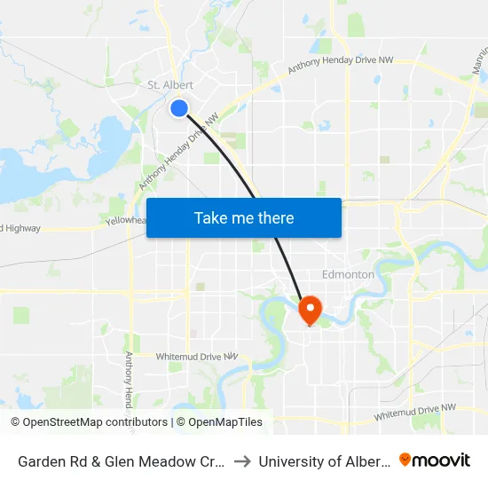 Garden Rd & Glen Meadow Cres to University of Alberta map