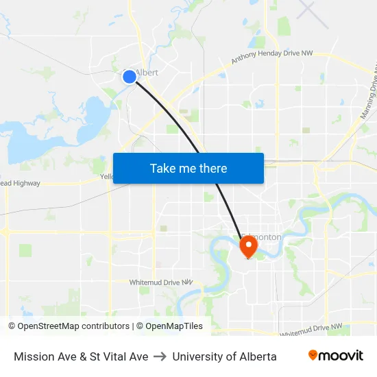 Mission Ave & St Vital Ave to University of Alberta map