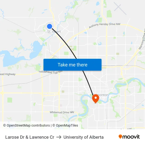 Larose Dr & Lawrence Cr to University of Alberta map