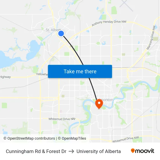 Cunningham Rd & Forest Dr to University of Alberta map