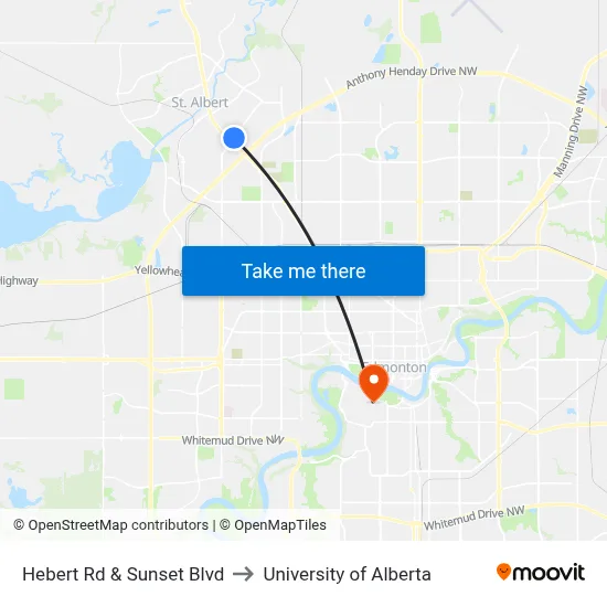 Hebert Rd & Sunset Blvd to University of Alberta map