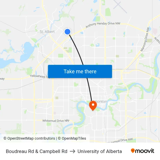 Boudreau Rd & Campbell Rd to University of Alberta map