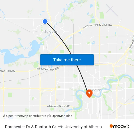 Dorchester Dr & Danforth Cr to University of Alberta map