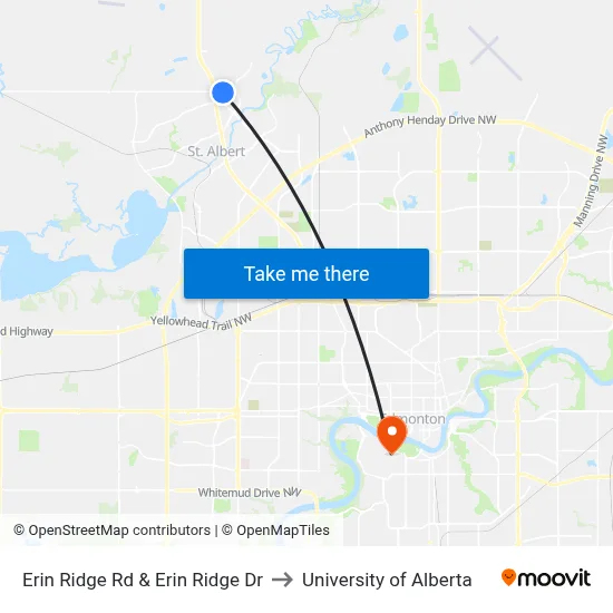 Erin Ridge Rd & Erin Ridge Dr to University of Alberta map