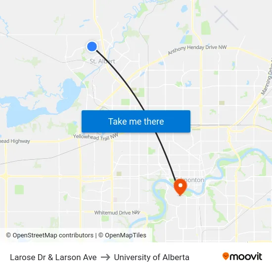 Larose Dr & Larson Ave to University of Alberta map