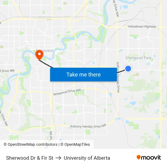 Sherwood Dr & Fir St to University of Alberta map