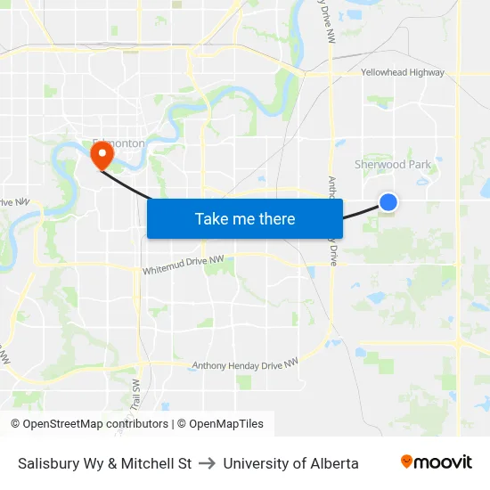 Salisbury Wy & Mitchell St to University of Alberta map