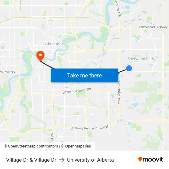 Village Dr & Village Dr to University of Alberta map