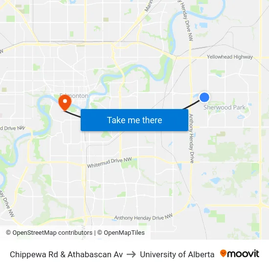 Chippewa Rd & Athabascan Av to University of Alberta map