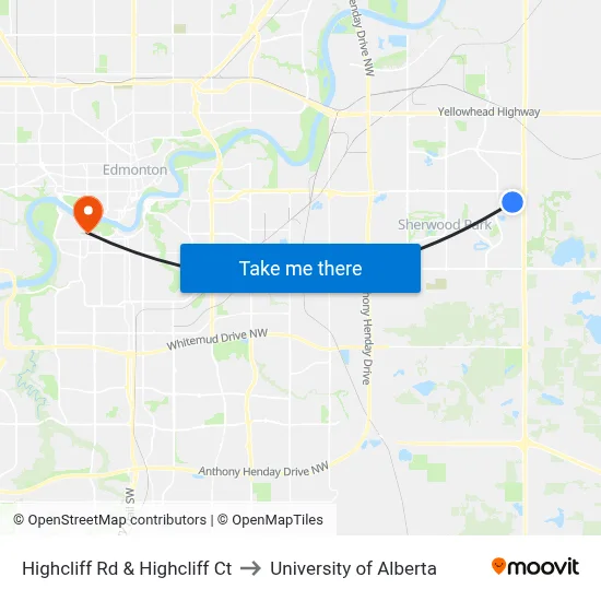 Highcliff Rd & Highcliff Ct to University of Alberta map