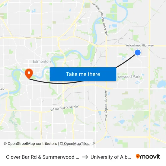 Clover Bar Rd & Summerwood Blvd to University of Alberta map