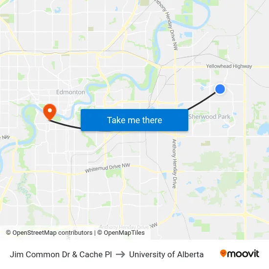 Jim Common Dr & Cache Pl to University of Alberta map