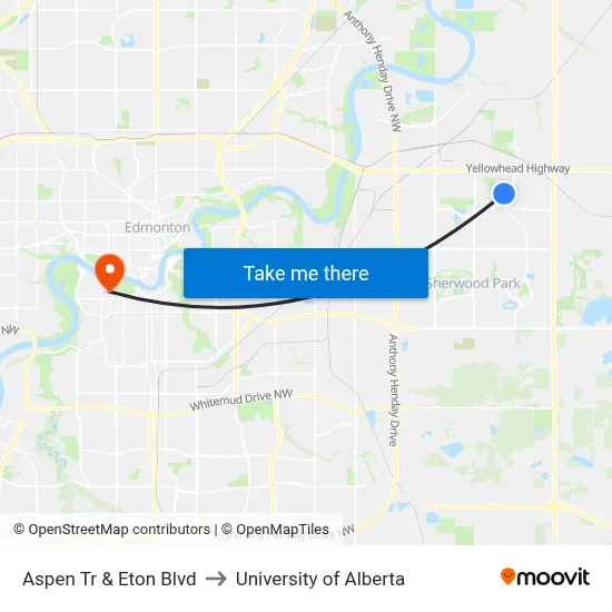 Aspen Tr & Eton Blvd to University of Alberta map