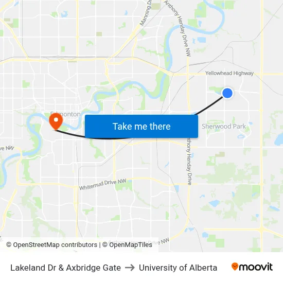 Lakeland Dr & Axbridge Gate to University of Alberta map