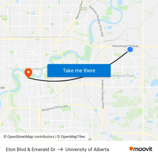 Eton Blvd & Emerald Dr to University of Alberta map