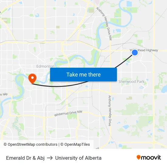 Emerald Dr & Abj to University of Alberta map