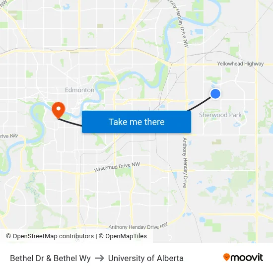 Bethel Dr & Bethel Wy to University of Alberta map