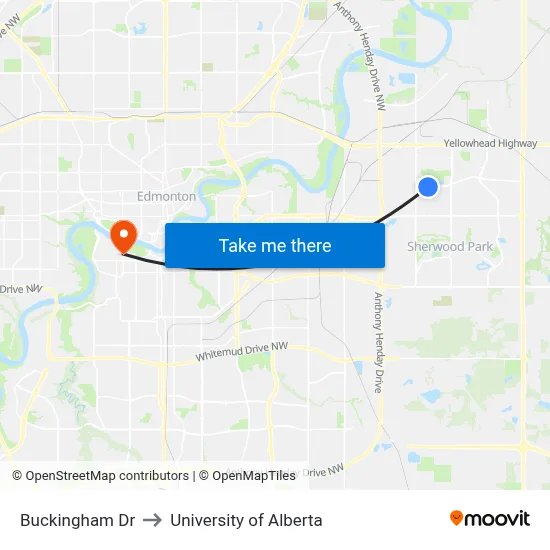 Buckingham Dr to University of Alberta map