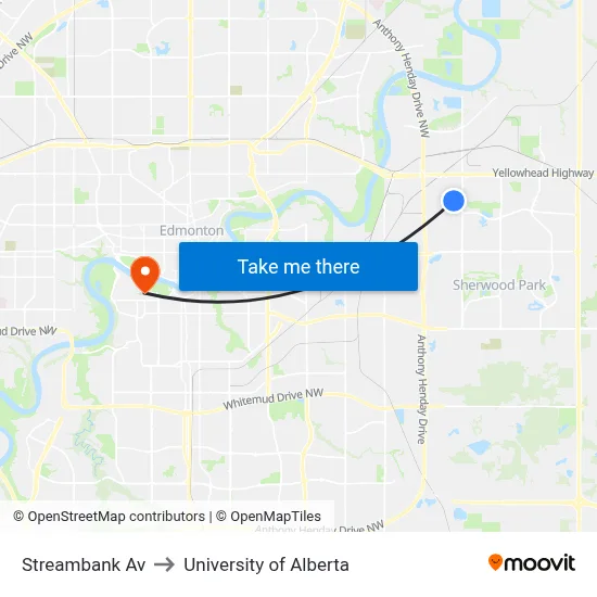 Streambank Av to University of Alberta map