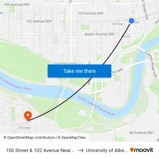 100 Street & 102 Avenue Nearside to University of Alberta map