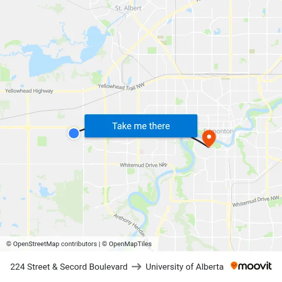 224 Street & Secord Boulevard to University of Alberta map