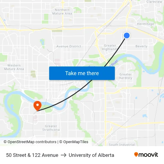 50 Street & 122 Avenue to University of Alberta map
