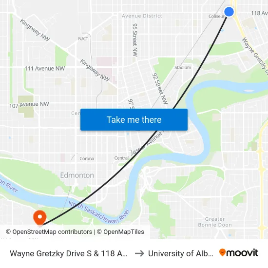 Wayne Gretzky Drive S & 118 Avenue to University of Alberta map