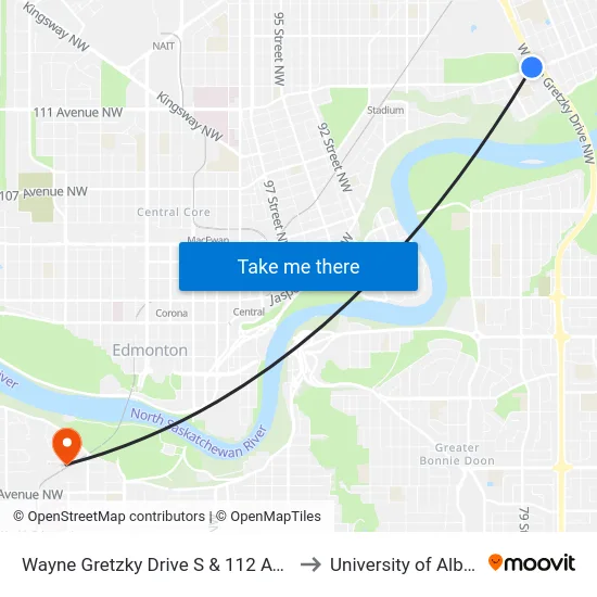 Wayne Gretzky Drive S & 112 Avenue to University of Alberta map