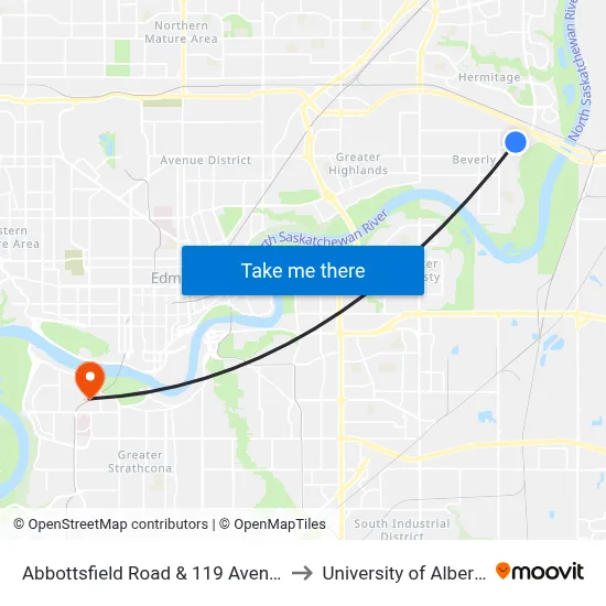 Abbottsfield Road & 119 Avenue to University of Alberta map