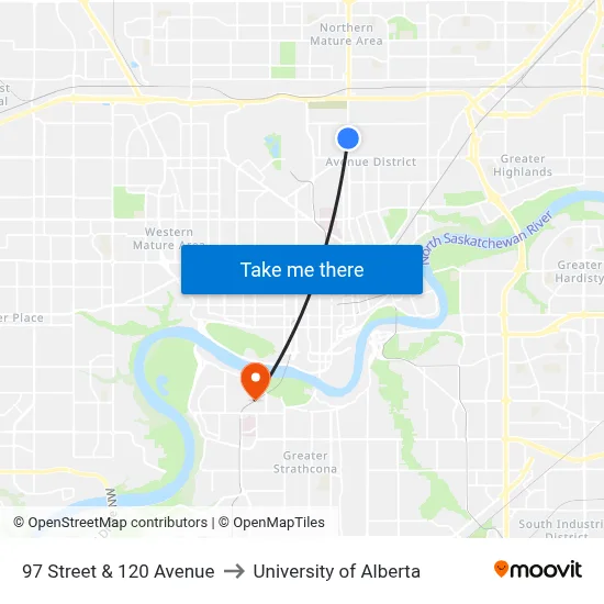 97 Street & 120 Avenue to University of Alberta map