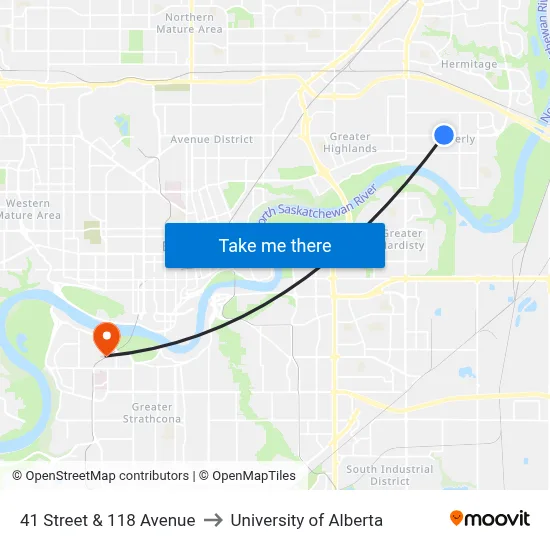 41 Street & 118 Avenue to University of Alberta map