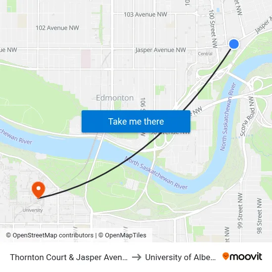 Thornton Court & Jasper Avenue to University of Alberta map
