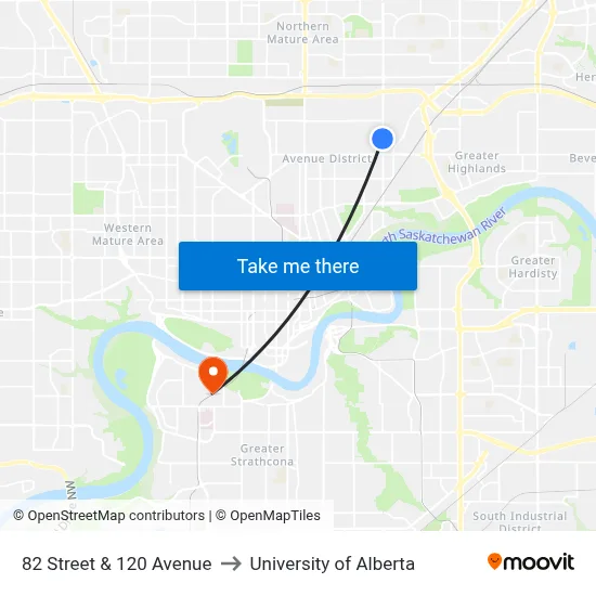82 Street & 120 Avenue to University of Alberta map