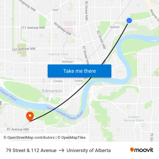 79 Street & 112 Avenue to University of Alberta map