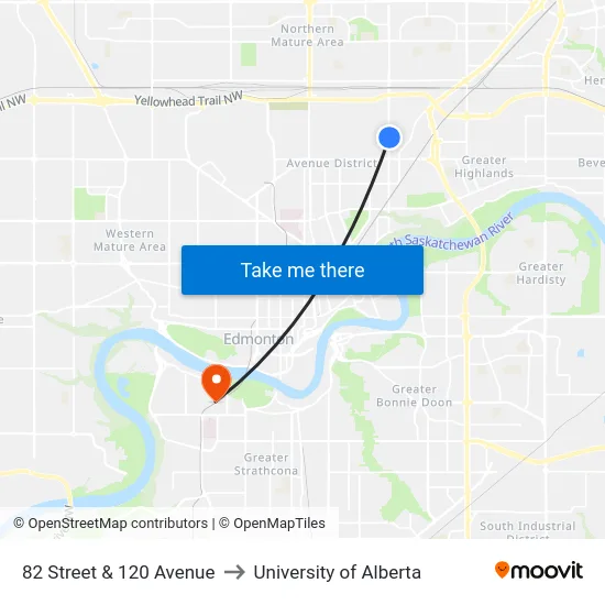 82 Street & 120 Avenue to University of Alberta map