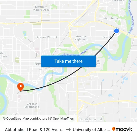Abbottsfield Road & 120 Avenue to University of Alberta map
