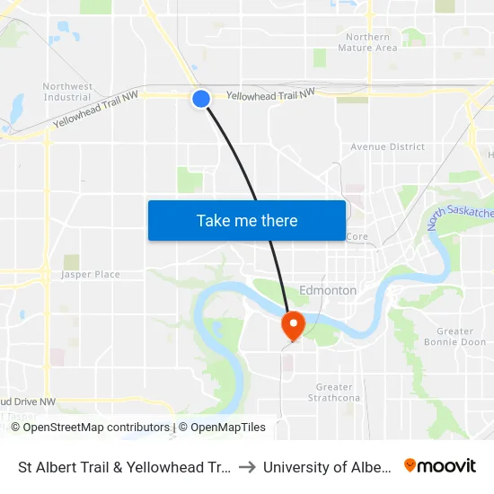St Albert Trail & Yellowhead Trail to University of Alberta map
