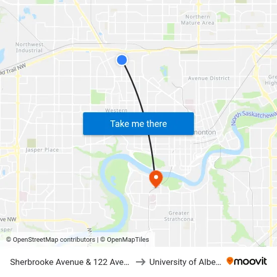 Sherbrooke Avenue & 122 Avenue to University of Alberta map