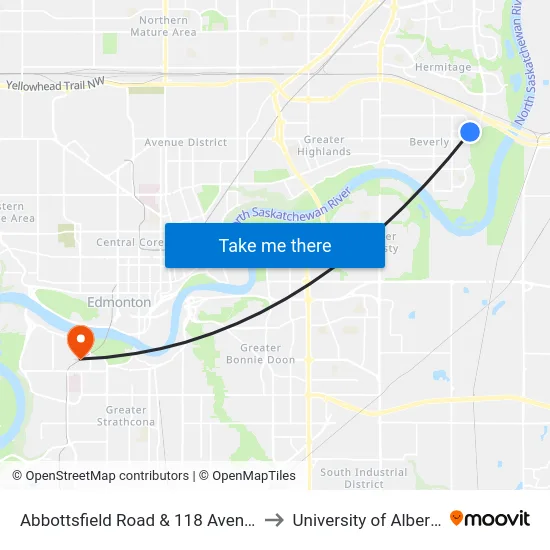 Abbottsfield Road & 118 Avenue to University of Alberta map